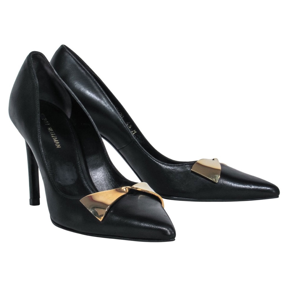 STUART WEITZMAN SW Stanton 90 Black Tripoli Leather Point Toe Pumps Size: 9.5